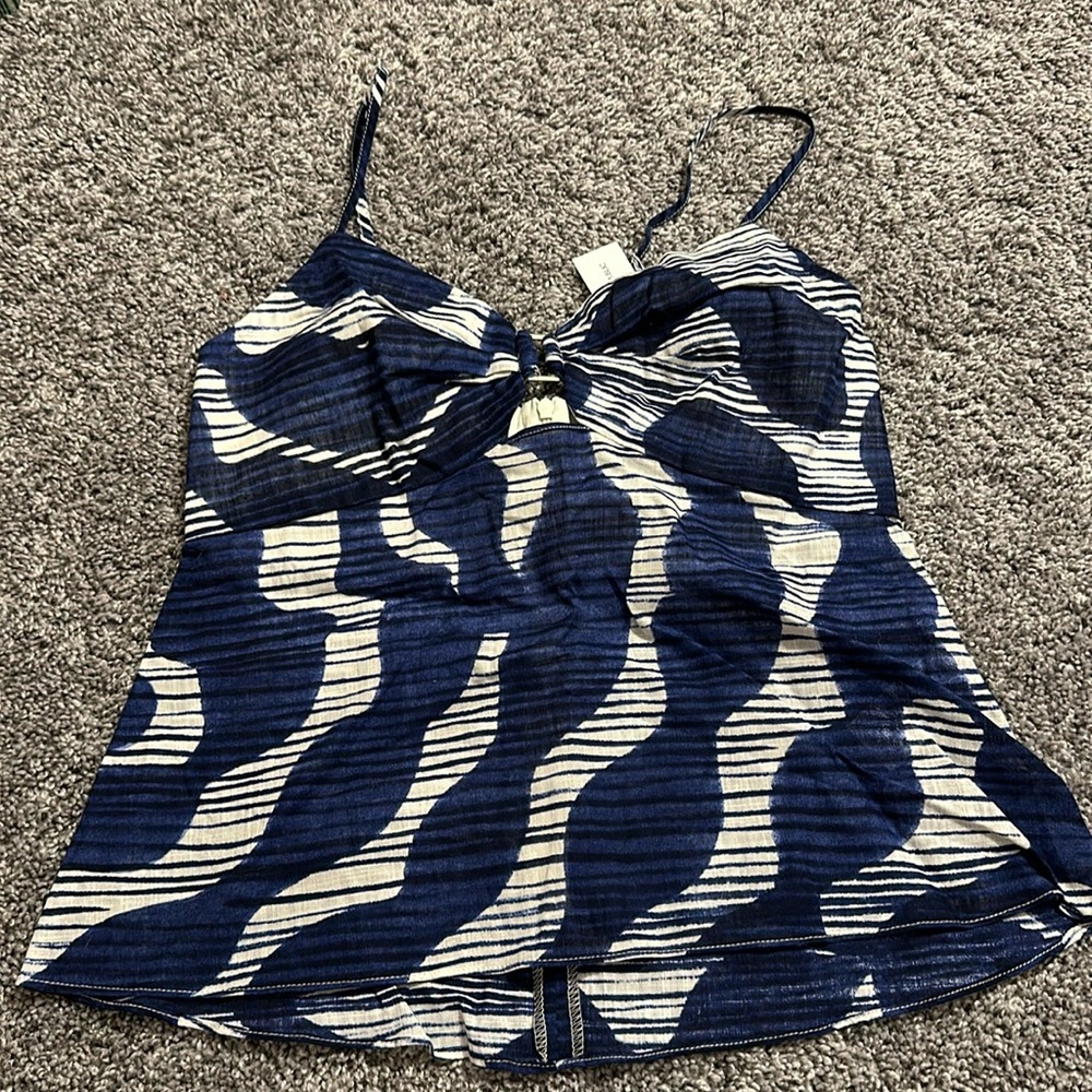 Banana Republic Factory Blue White Stripe Pattern Tank Top NWT